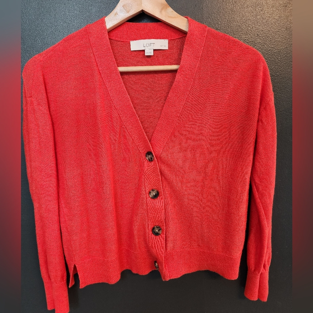 LOFT Women's Red Cardigan Sweater